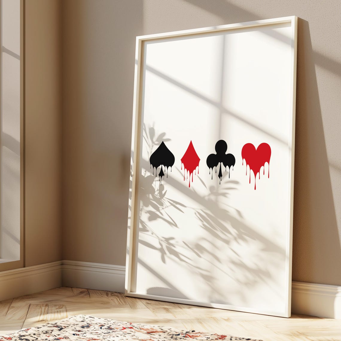Dripping Card Suits Minimalist Black Red Game Room Art Print