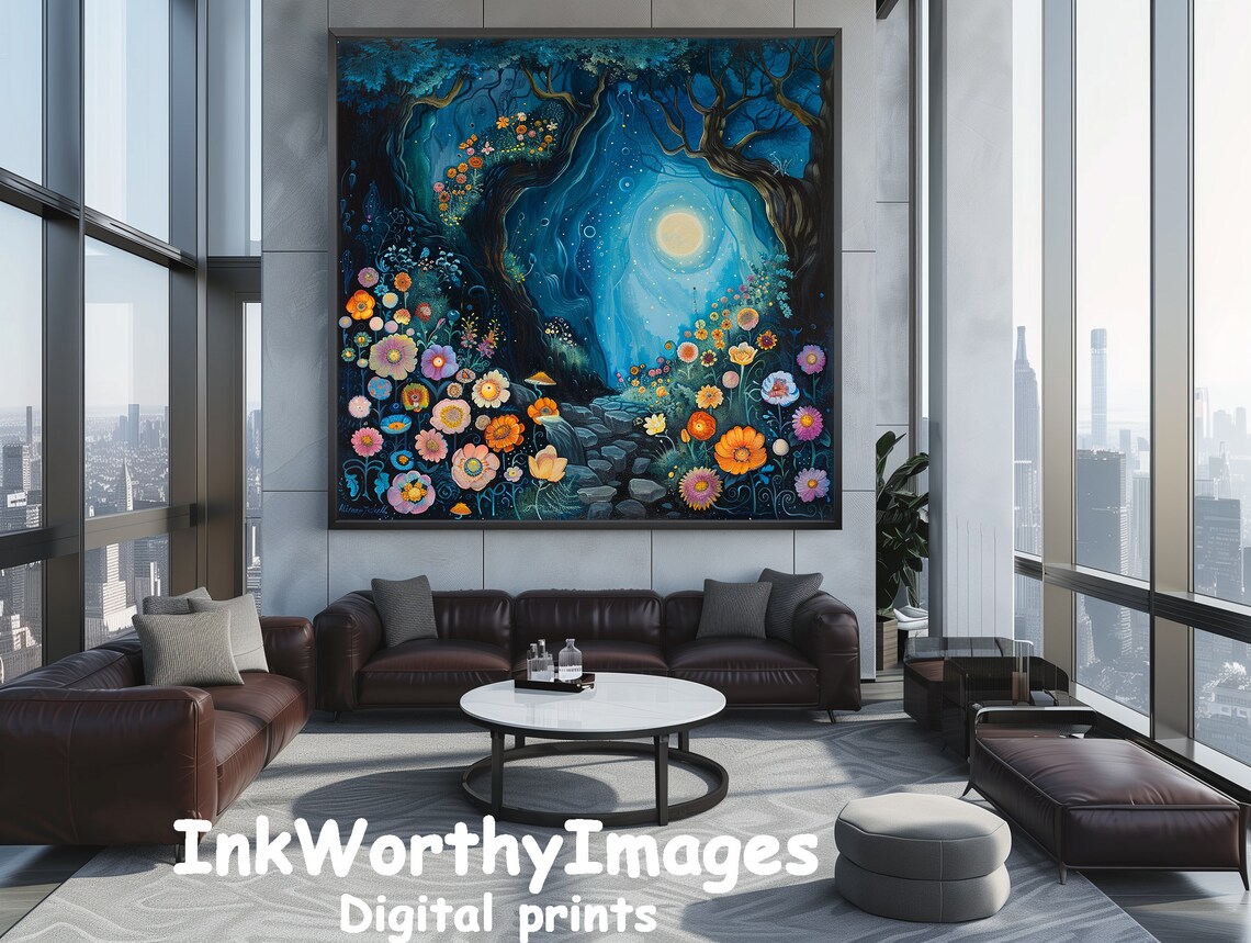 Enchanted Moonlit Garden, Whimsical Floral Pathway - Image 5