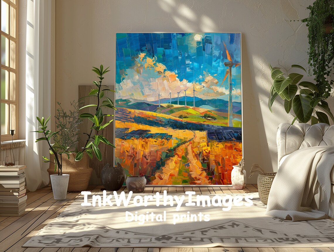 Renewable Energy Landscape Painting, Sustainable Energy - Image 5