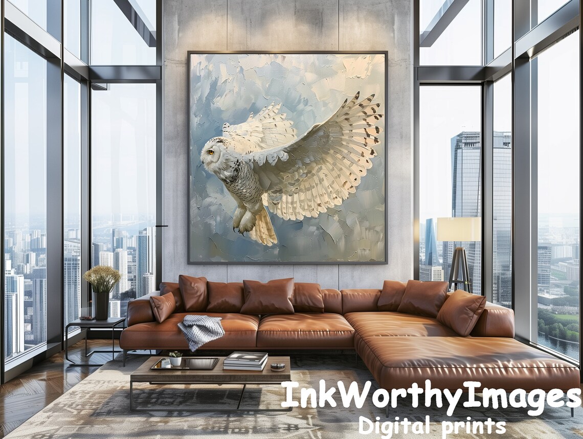 Majestic Snowy Owl In Flight, Wildlife Painting - Image 4