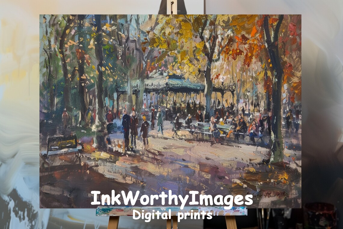 Serene Autumn Park Scene, Colorful Fall Foliage Art Print