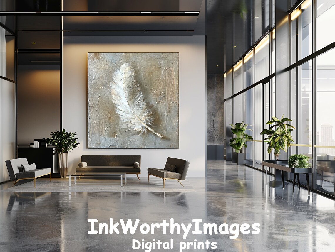 White Feather Print, Minimalist Wall Art - Image 4
