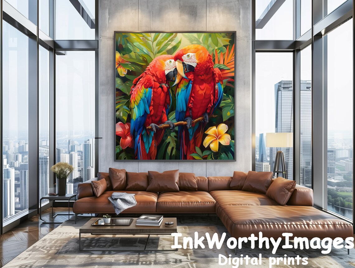 Parrot Pair Art Print, Tropical Bird Decor - Image 2