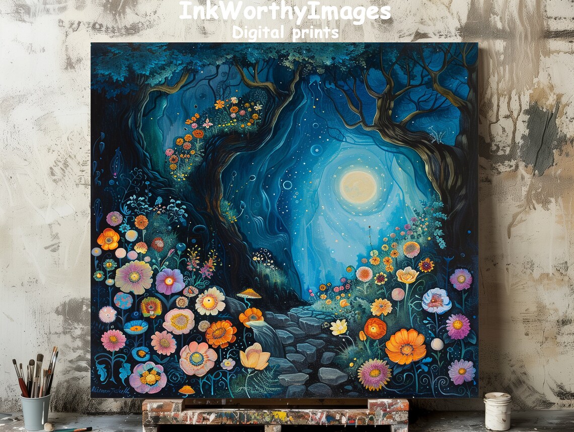 Enchanted Moonlit Garden, Whimsical Floral Pathway