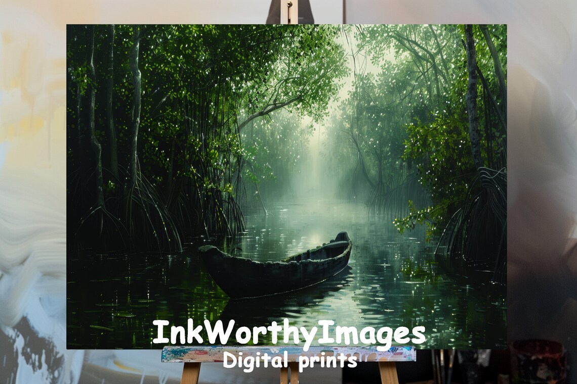 Mystical Mangrove Journey, Serene Canoe Landscape