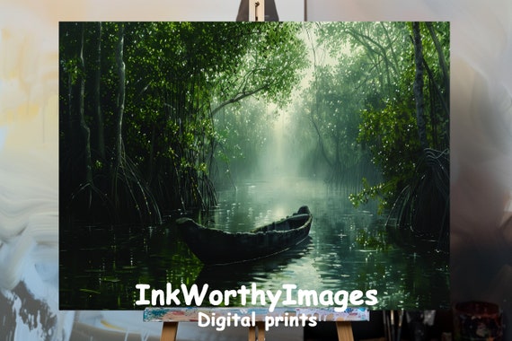 Mystical Mangrove Journey, Serene Canoe Landscape