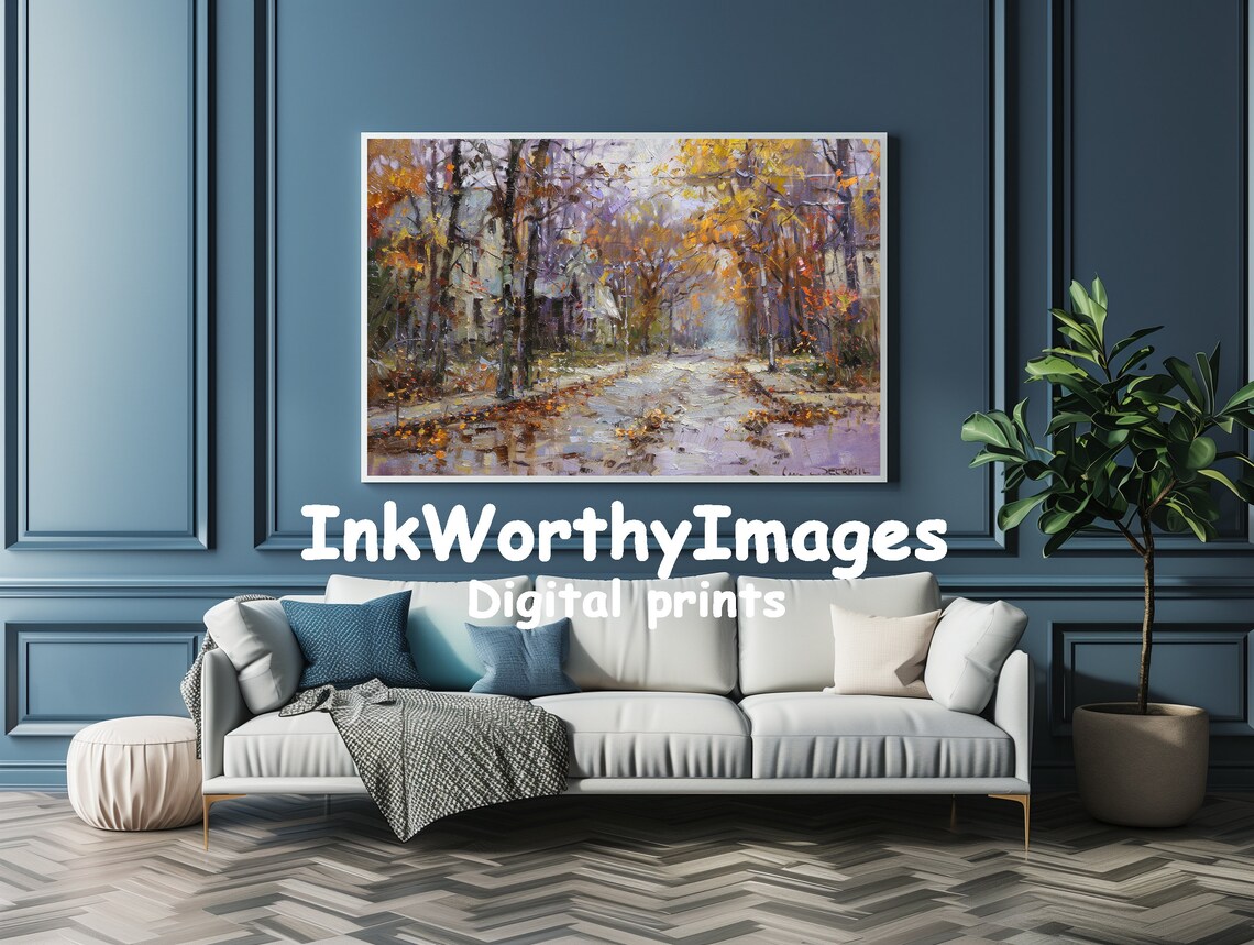 Rainy Autumn Street Impressionist Landscape - Image 4