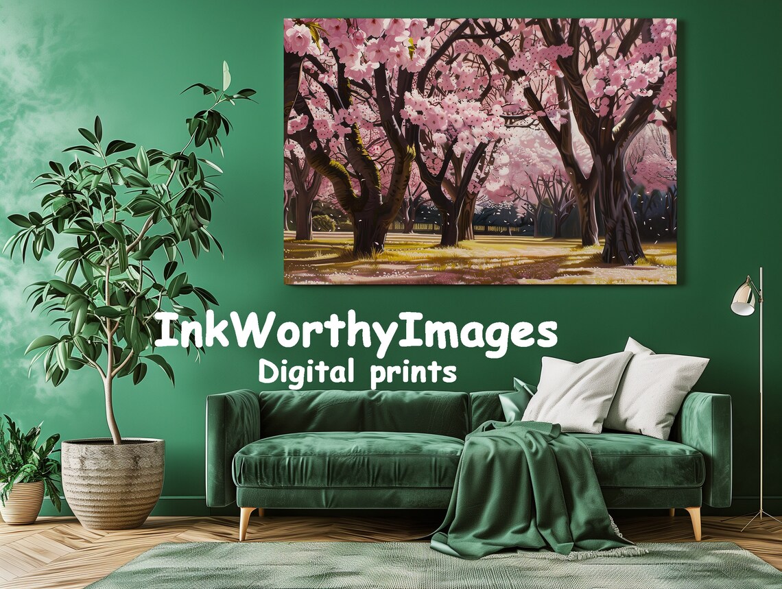 Cherry Blossom Grove Art Print, Spring Landscape - Image 2