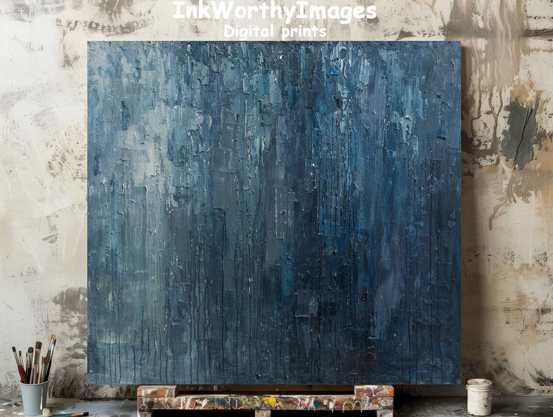 Deep Blue Abstract Textured Monochrome Art Print