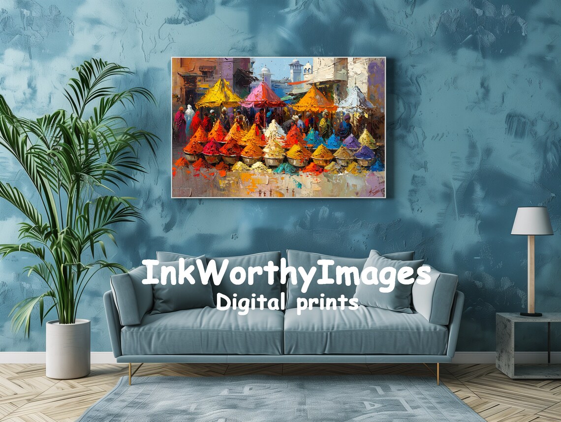 Indian Spice Market, Vibrant Street Scene Art Print - Image 2