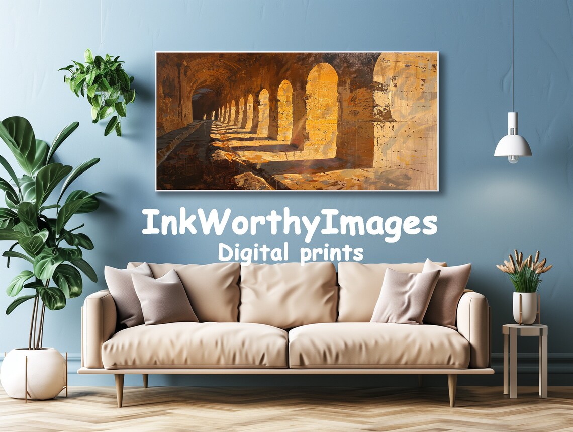 Ancient Arches, Sunlit Corridor Art Print - Image 4