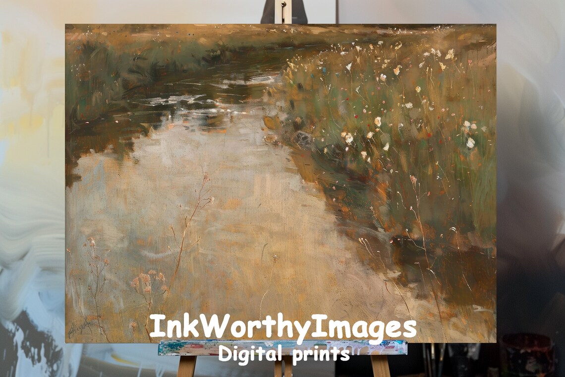 Rustic Meadow Stream Impressionist Landscape