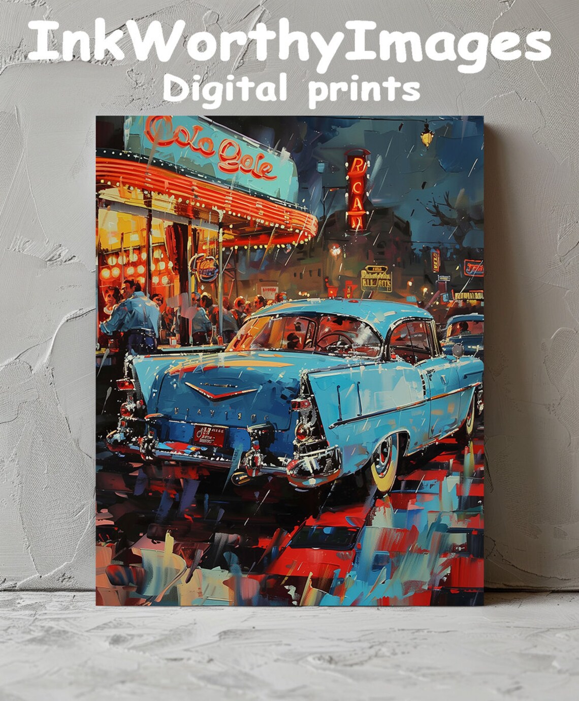 Retro Diner Night Scene, Vintage Evening Nostalgia - Image 6