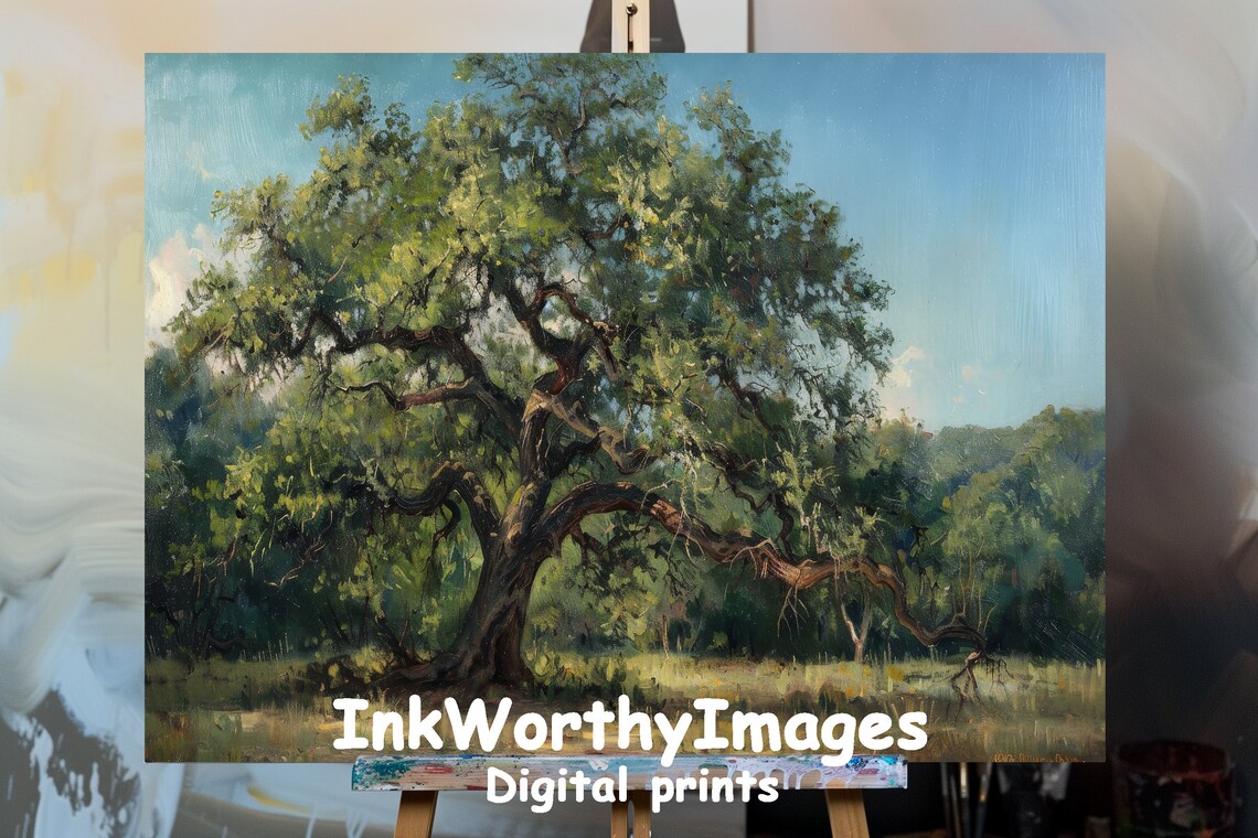 Majestic Oak Tree Landscape, Serene Forest Scene