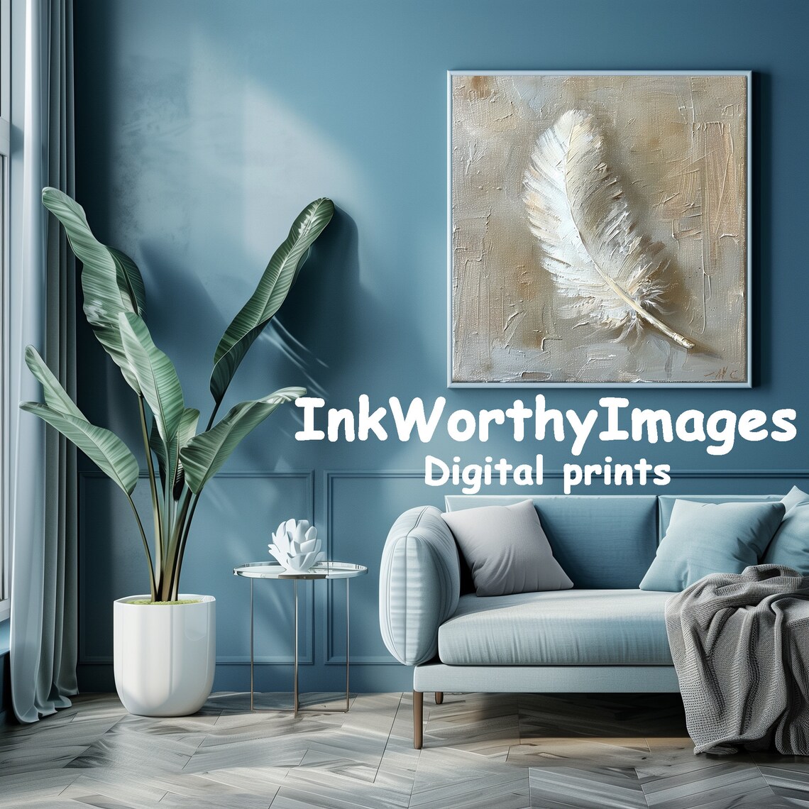 White Feather Print, Minimalist Wall Art - Image 3