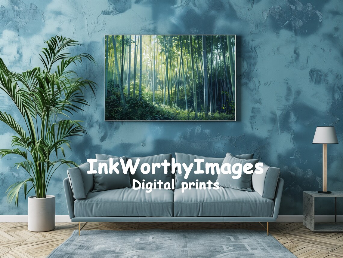 Emerald Bamboo Forest, Serene Impressionist Nature Art Print - Image 2