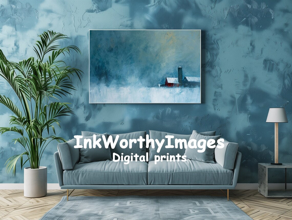 Winter Farm Scene, Rustic Winter Landscape Art Print - Image 2