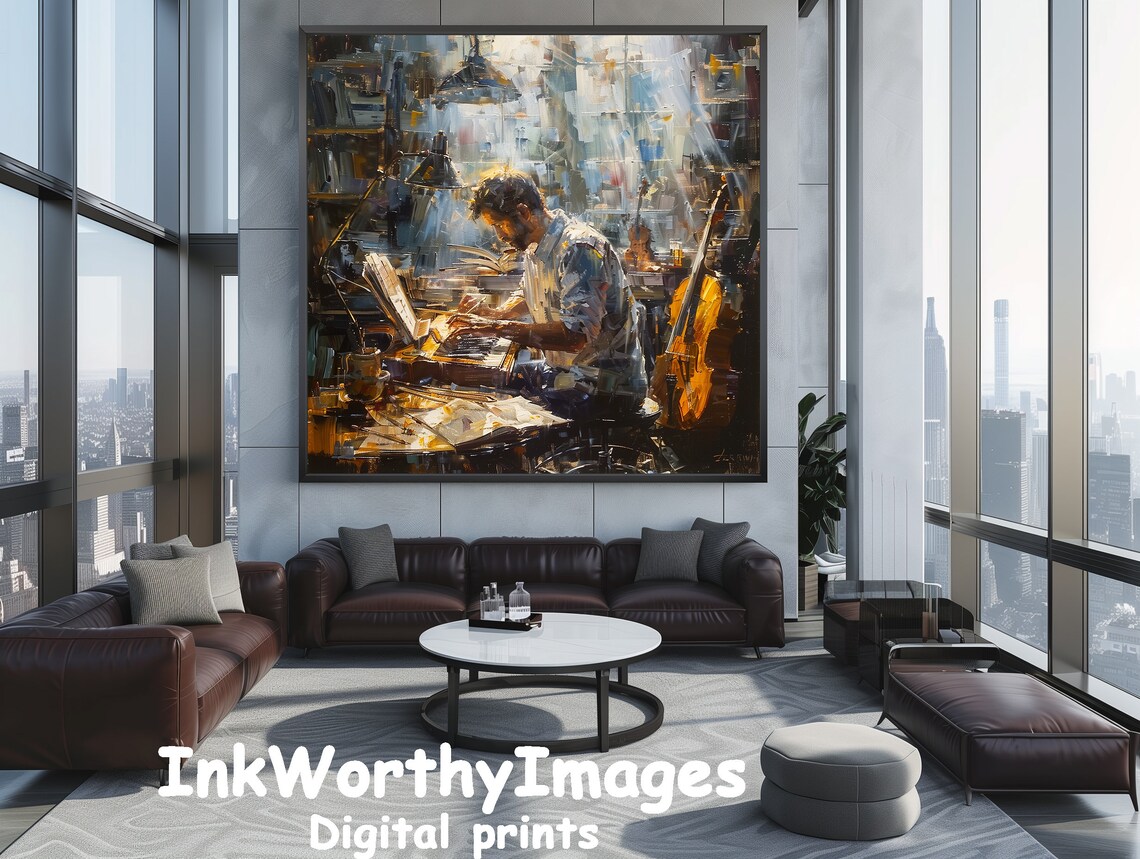 Musician At Work Piano Art, Vintage Musician Scene - Image 3