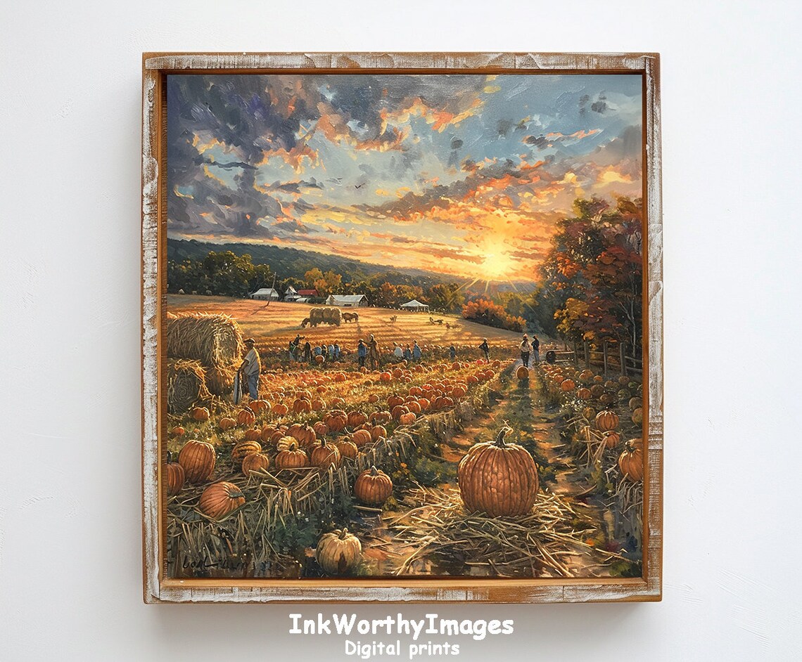 Autumn Harvest Sunset Pumpkin Patch Rustic Farm Life Art Print - Image 5