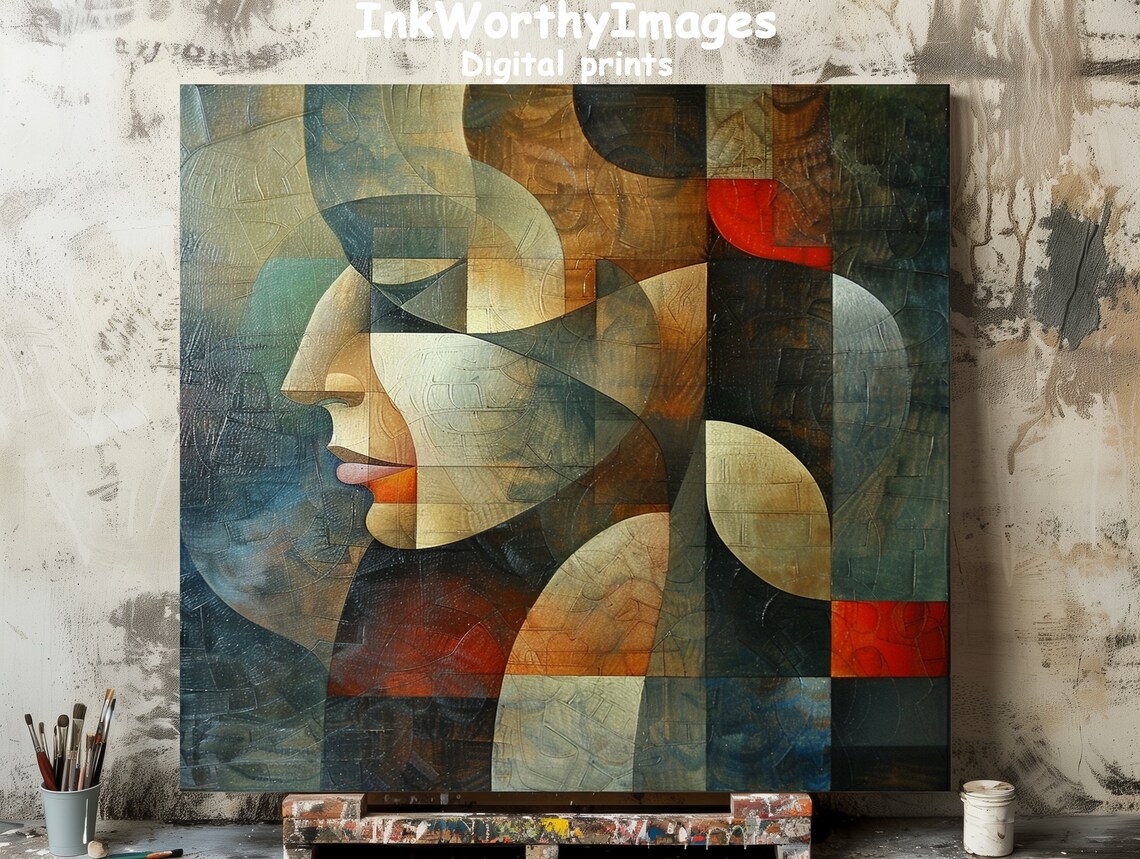 Cubist Portrait, Geometric Face Art Print