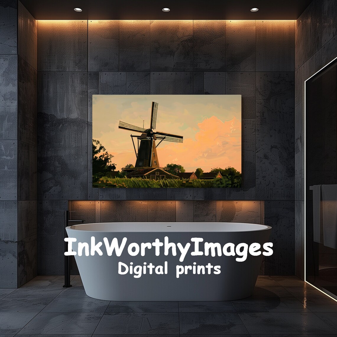Dutch Windmill At Sunset, Serene Landscape Art Print - Image 5