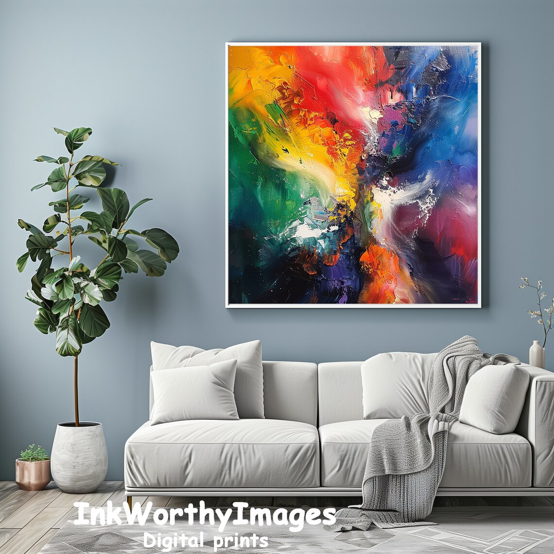 Explosive Abstract Rainbow Burst, Modern Painting - Image 2