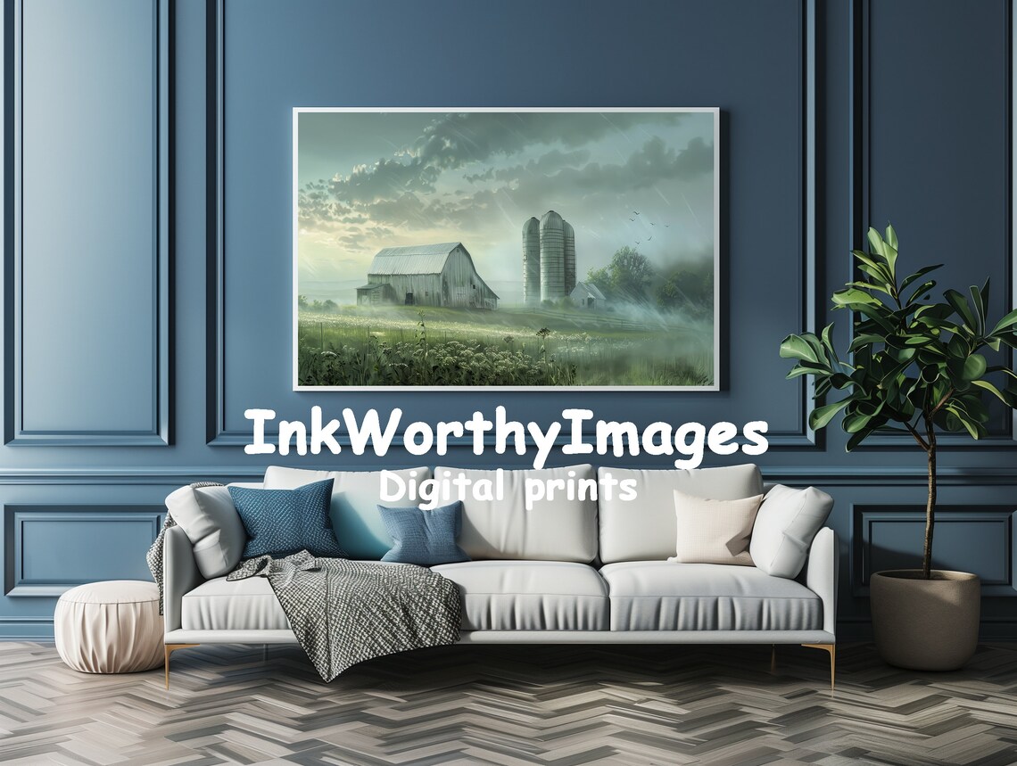 Rustic Farm Scene - Farmhouse Morning Landscape - Image 4
