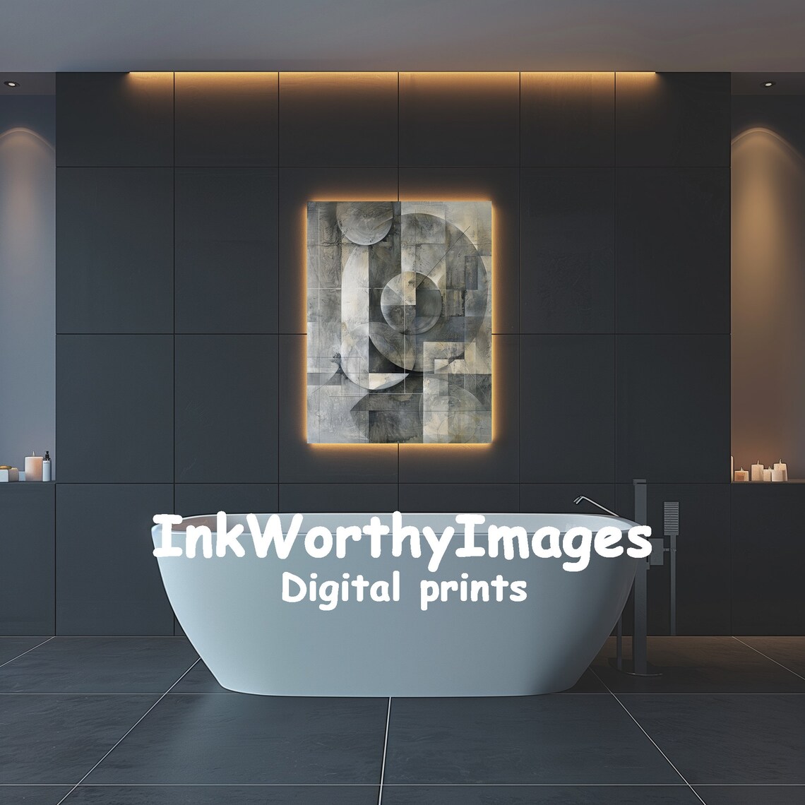 Monochrome Geometric Modern Abstract Art Print - Image 4