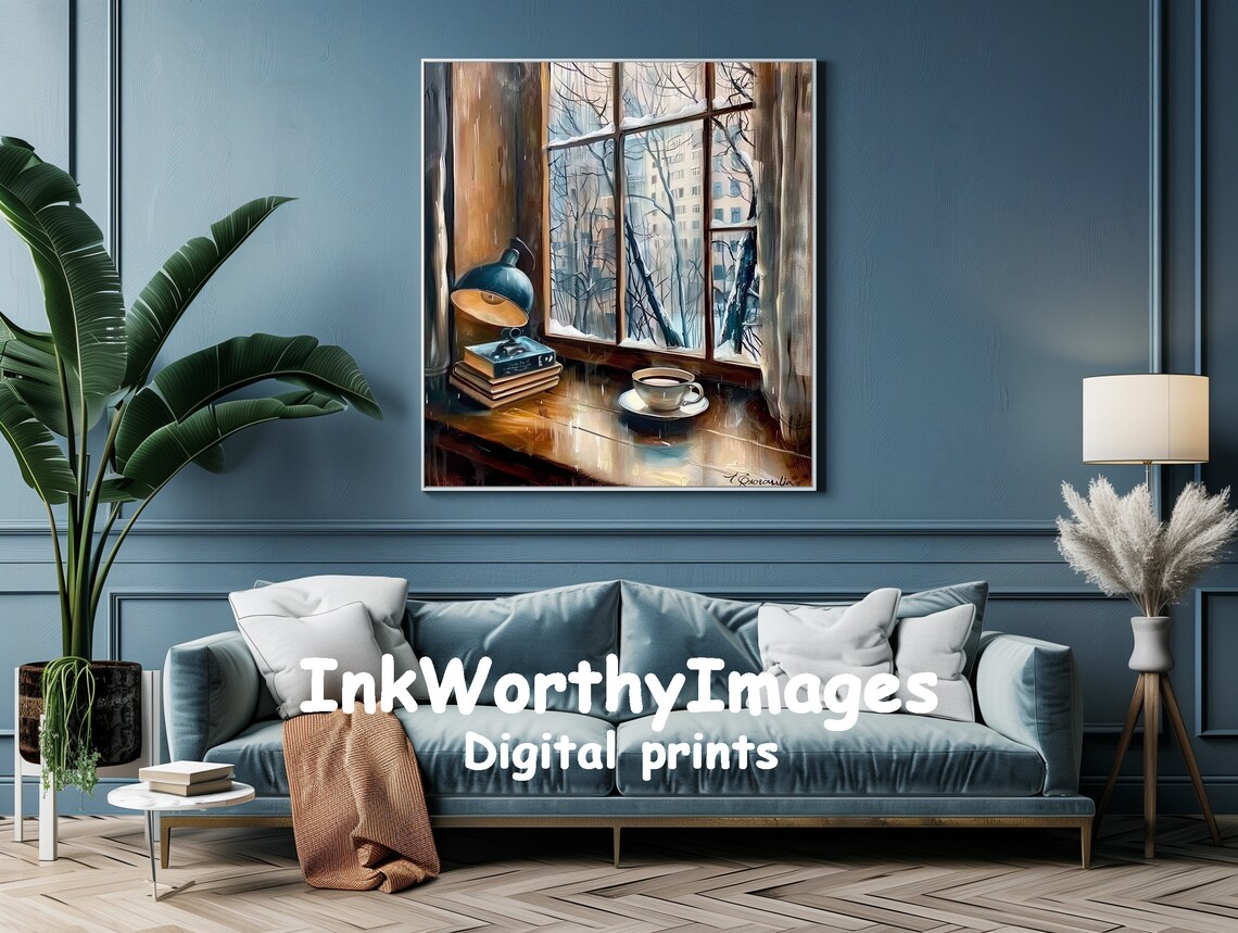Cozy Winter Window, Snowy Day With Coffee Books - Image 3