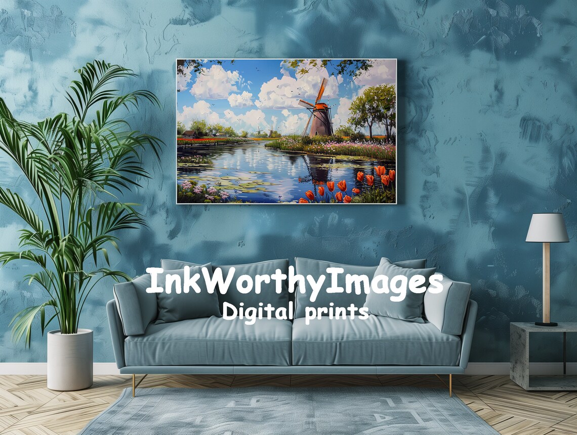 Sunny Day In Dutch Tulip Fields, Impressionist Landscape - Image 2