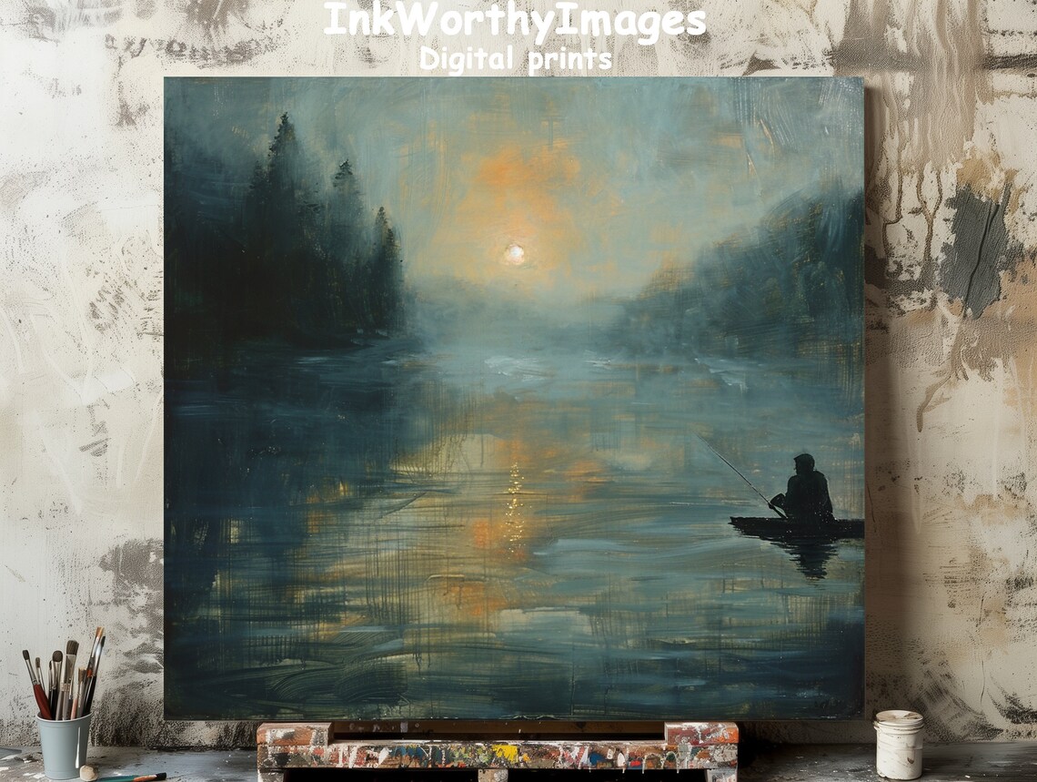 Tranquil Fishing At Sunrise, Serene Lake Scene