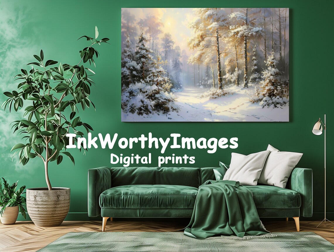 Winter Forest Glow, Serene Snowy Landscape Art Print - Image 3