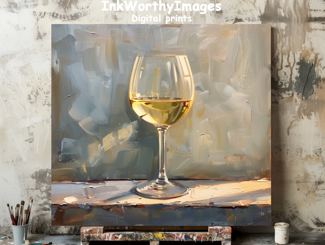 Elegant Wine Glass Painting, Modern Still Life