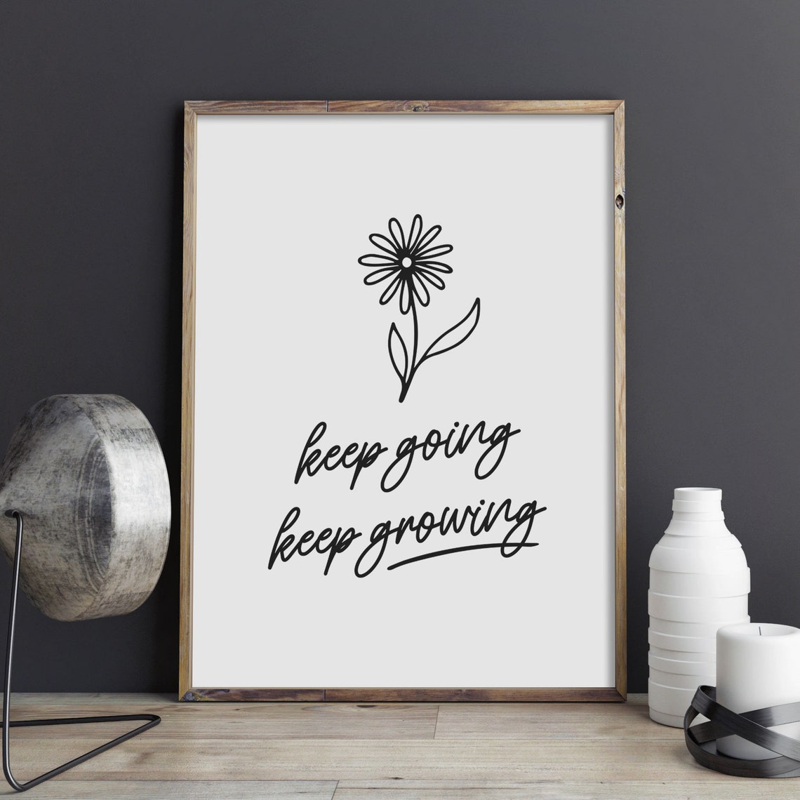 Keep Going Keep Growing Flower Line Art Inspirational Quote Poster - Image 2