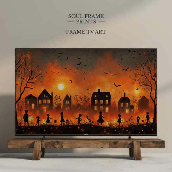 Retro Halloween Frame Tv Art Trick Or Treat Silhouette Scene For Samsung Vintage 1950s Style Fall Decor 10