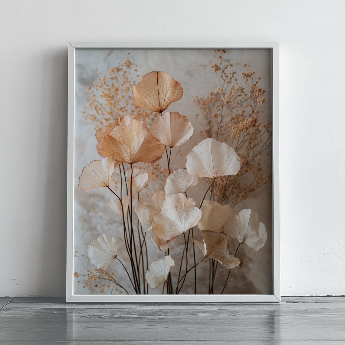 Neutral Dried Leaf Stems In Beige Minimalist Botanical Art Poster