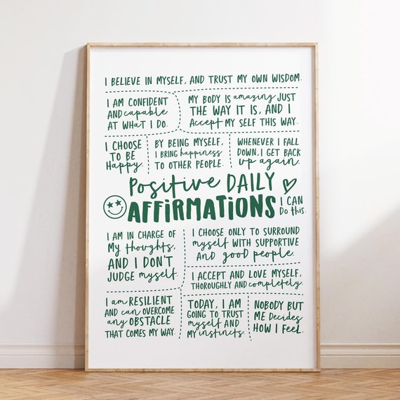 Daily Affirmation Poster Green Wall Art Printable Positive Quotes Affirmations Print For Boys Room Decor Kids Motivational Art