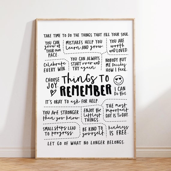 Things To Remember Positive Affirmations Art Print, CBT