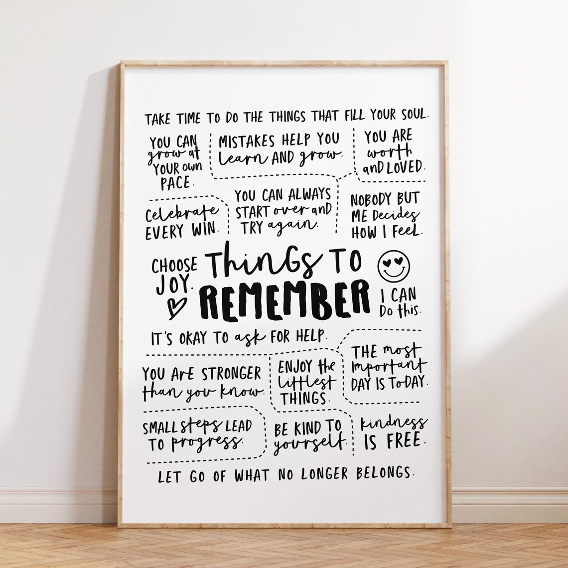 Things To Remember Positive Affirmations Art Print, CBT