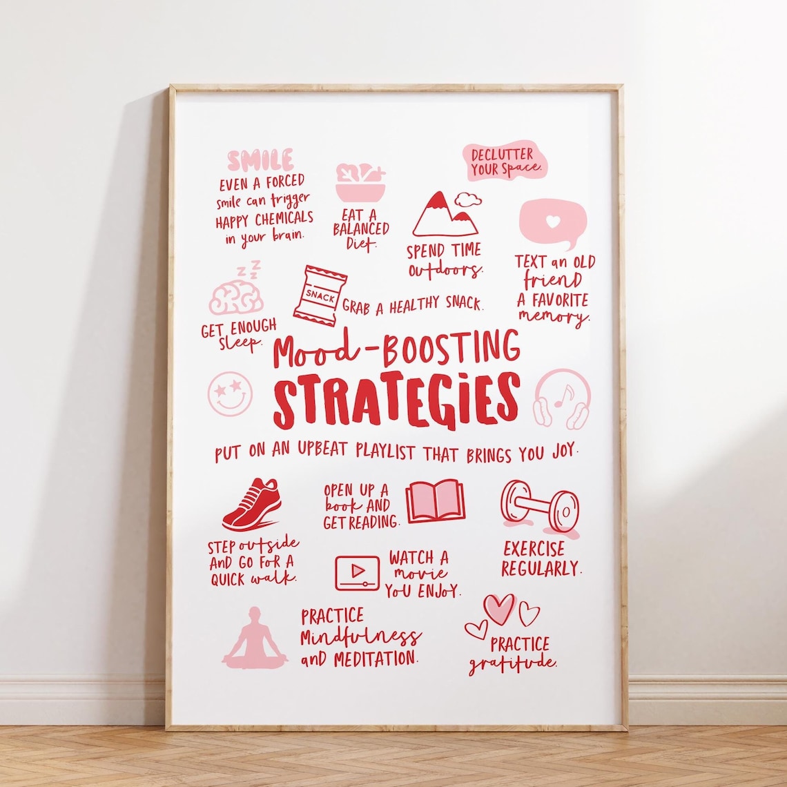 Mood Boosting Strategies Poster, Mental Health Office Art