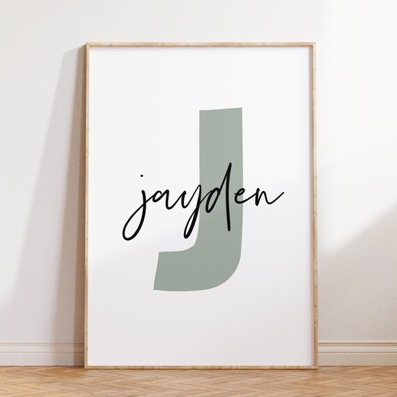Personalized Letter J Name Initial Jayden Nursery Kids Room Decor Poster