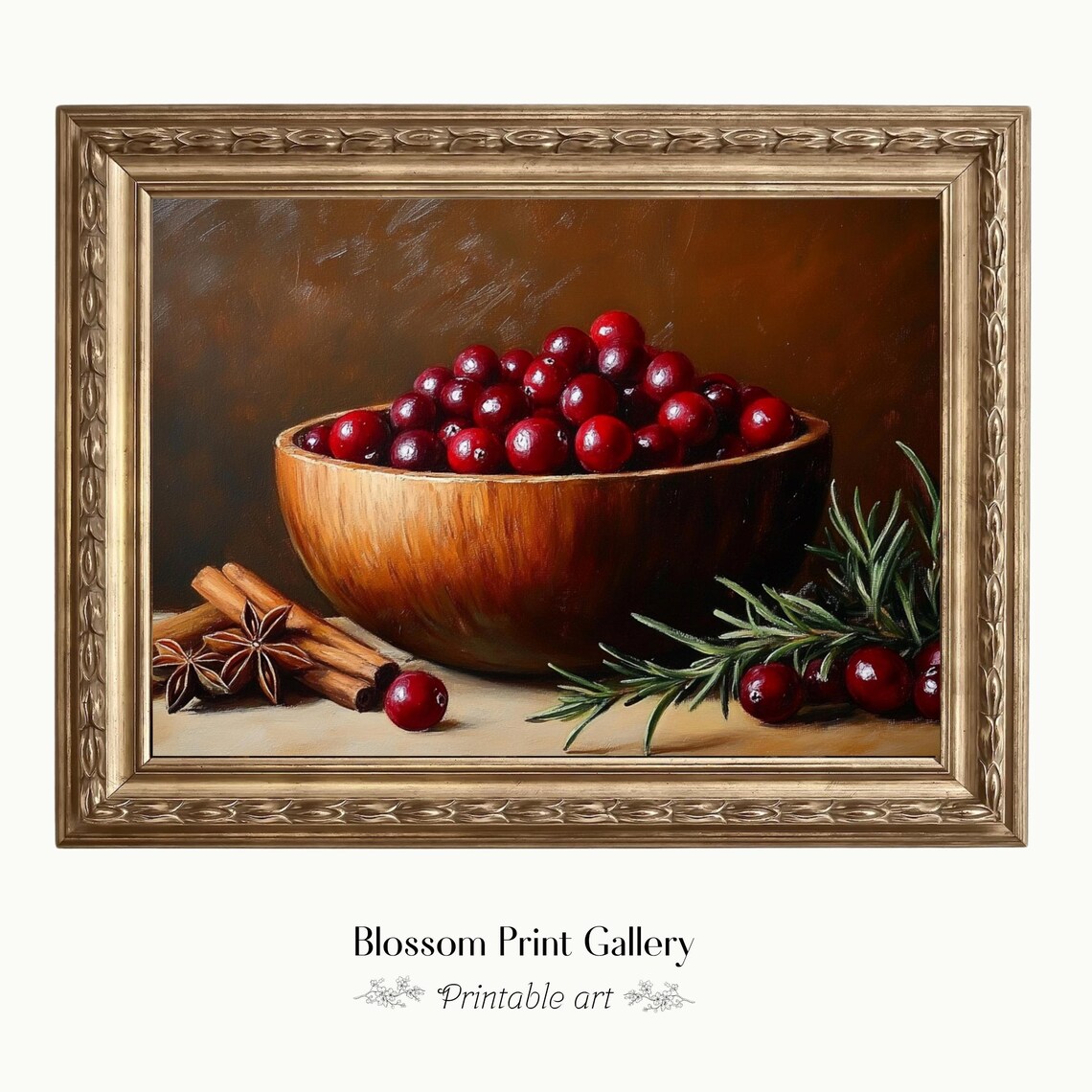 Cranberry Bowl Cinnamon Star Anise Holiday Still Life Poster