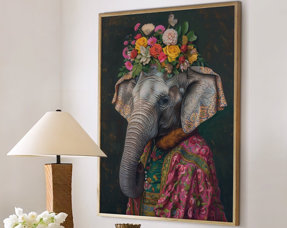 Elephant Maximalist Eclectic Animal Portrait Art Print