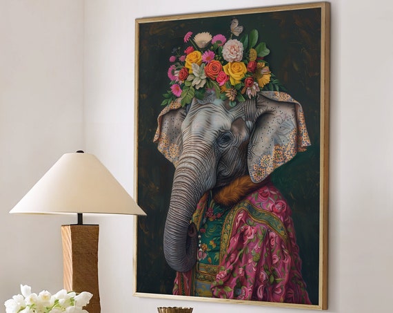 Elephant Maximalist Eclectic Animal Portrait Art Print