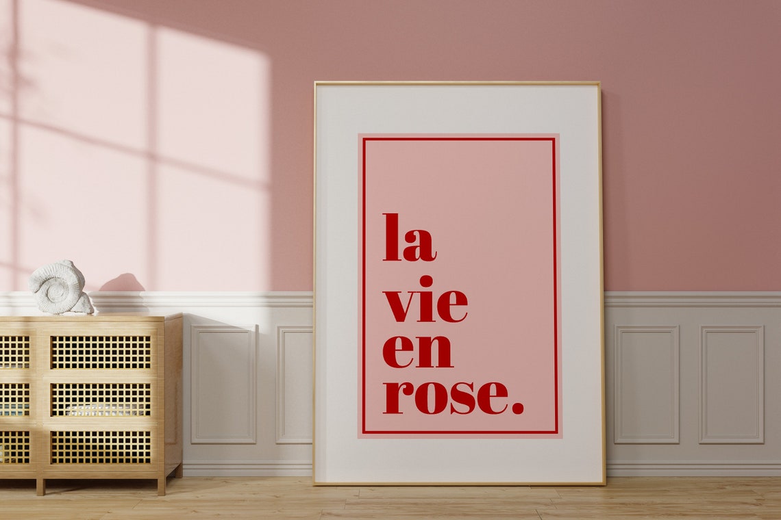 Chic La Vie En Rose French Quote Pink Red Typography Decor Poster