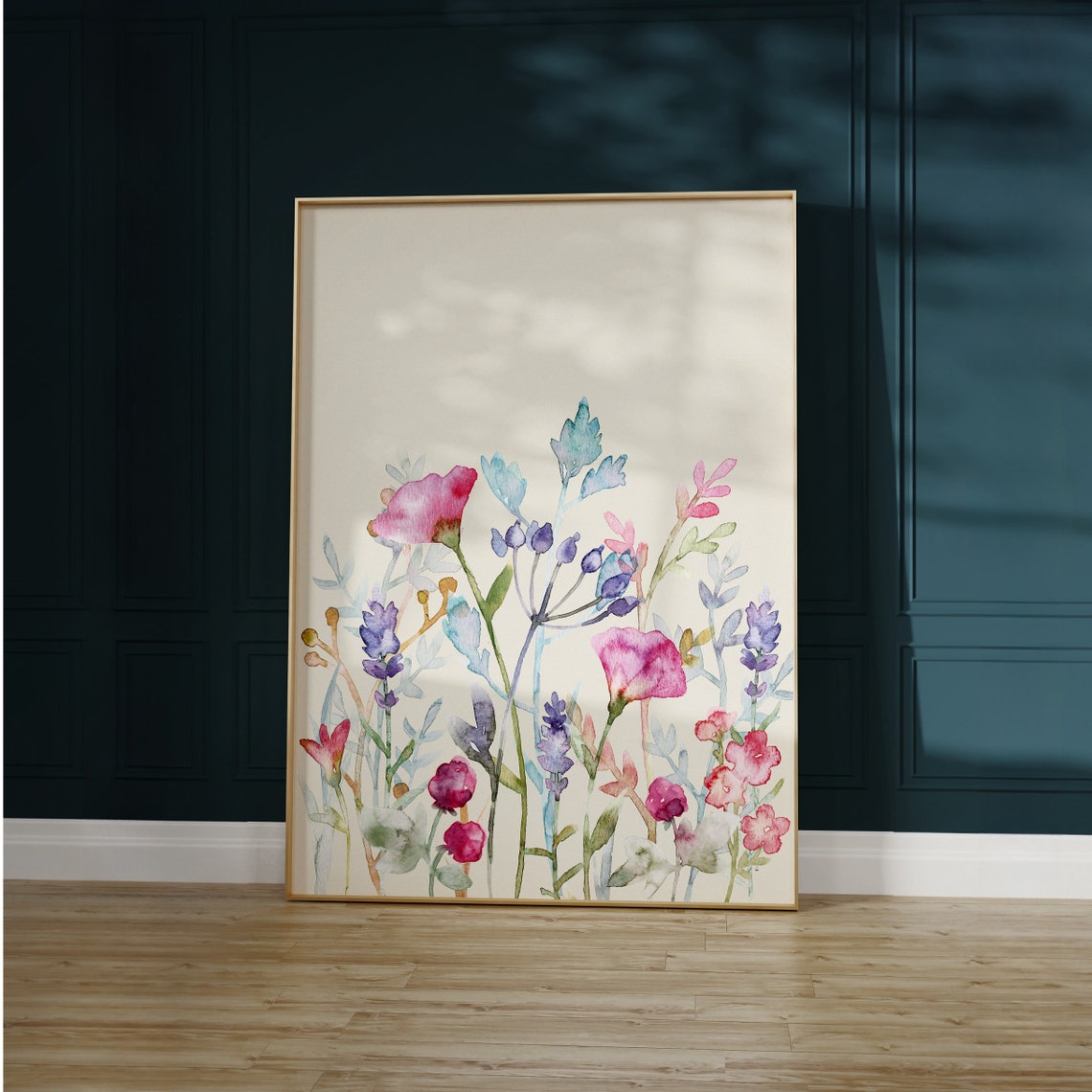 Colorful Spring Wildflower Meadow Watercolor Floral Art Poster