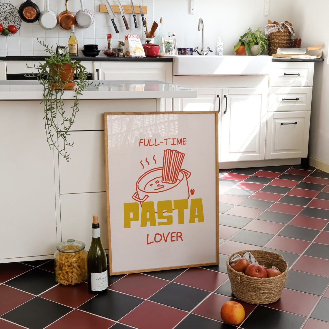 Full Time Pasta Lover Steaming Spaghetti Pot Kitchen Humor Poster - Image 2
