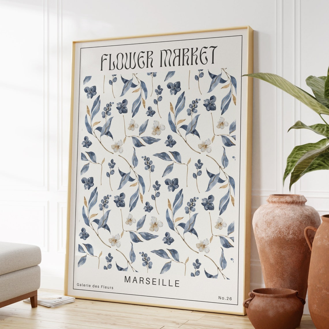 Marseille Flower Market Delicate Gray Blue Botanical Sprig Poster - Image 3
