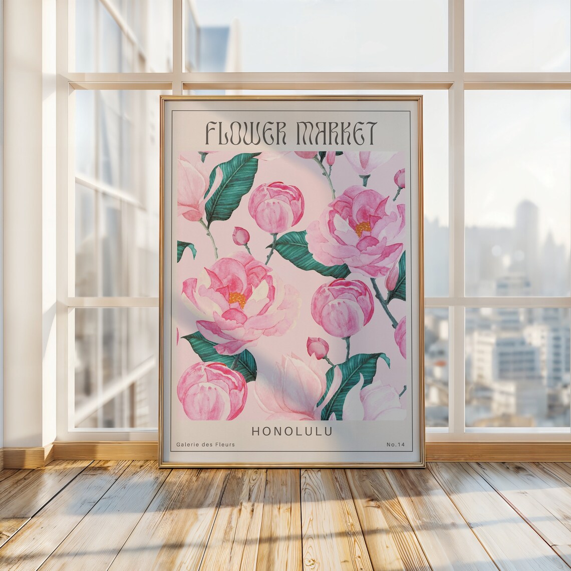 Honolulu Flower Market Pink Peony Botanical Watercolor Poster