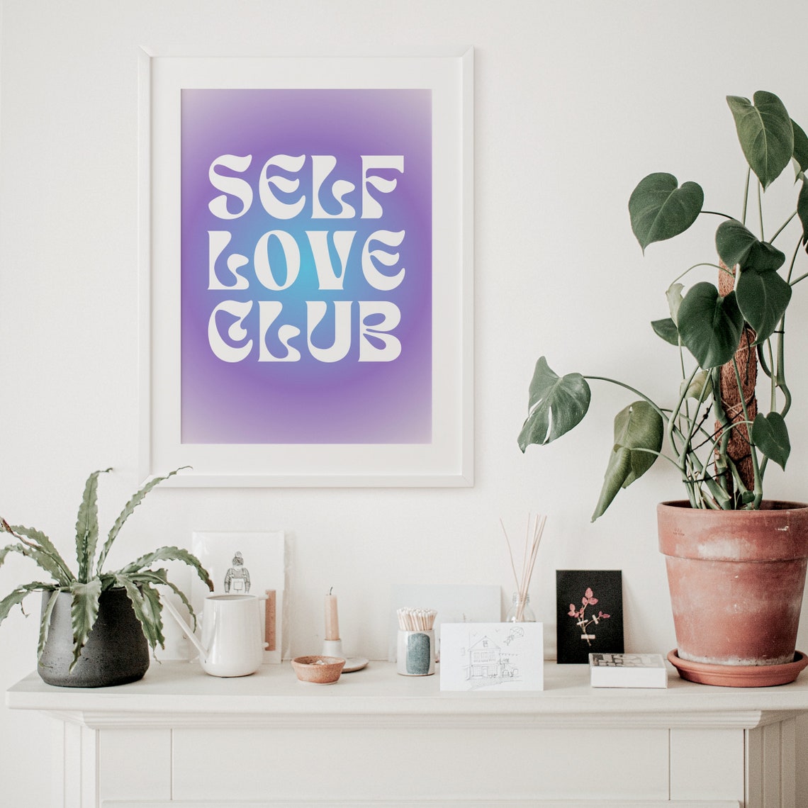 Self Love Club Retro Bubble Typography On Purple Gradient Poster - Image 2